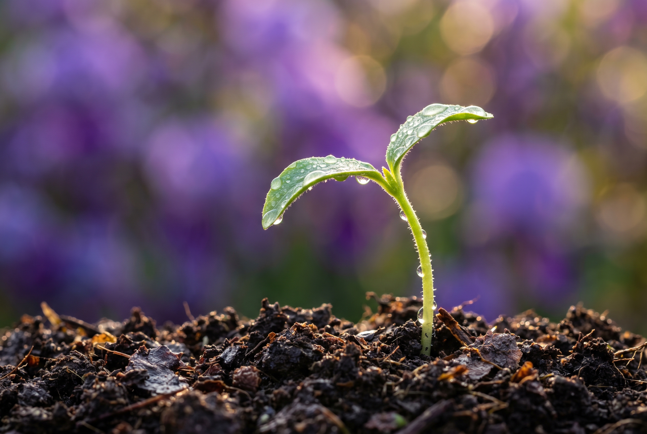 A young green seedling reaching towards light